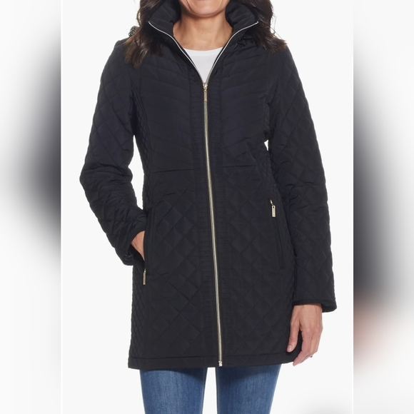 Gallery New York Womens Removable Hood Zipper Midweight Quilted Jacket 1X BLACK - Picture 1 of 13